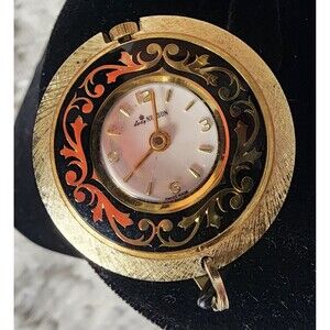 VINTAGE Lady Nelson Pendant WATCH Women GoldTone & Black Manual Wind VGUC